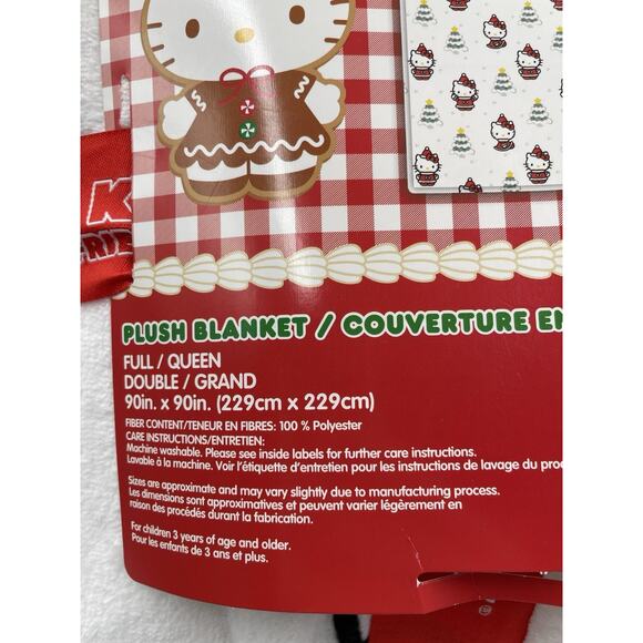 NEW Hello Kitty Christmas Plush Full/Queen Blanket 90x90 - Fast Shipping! - Picture 6 of 9